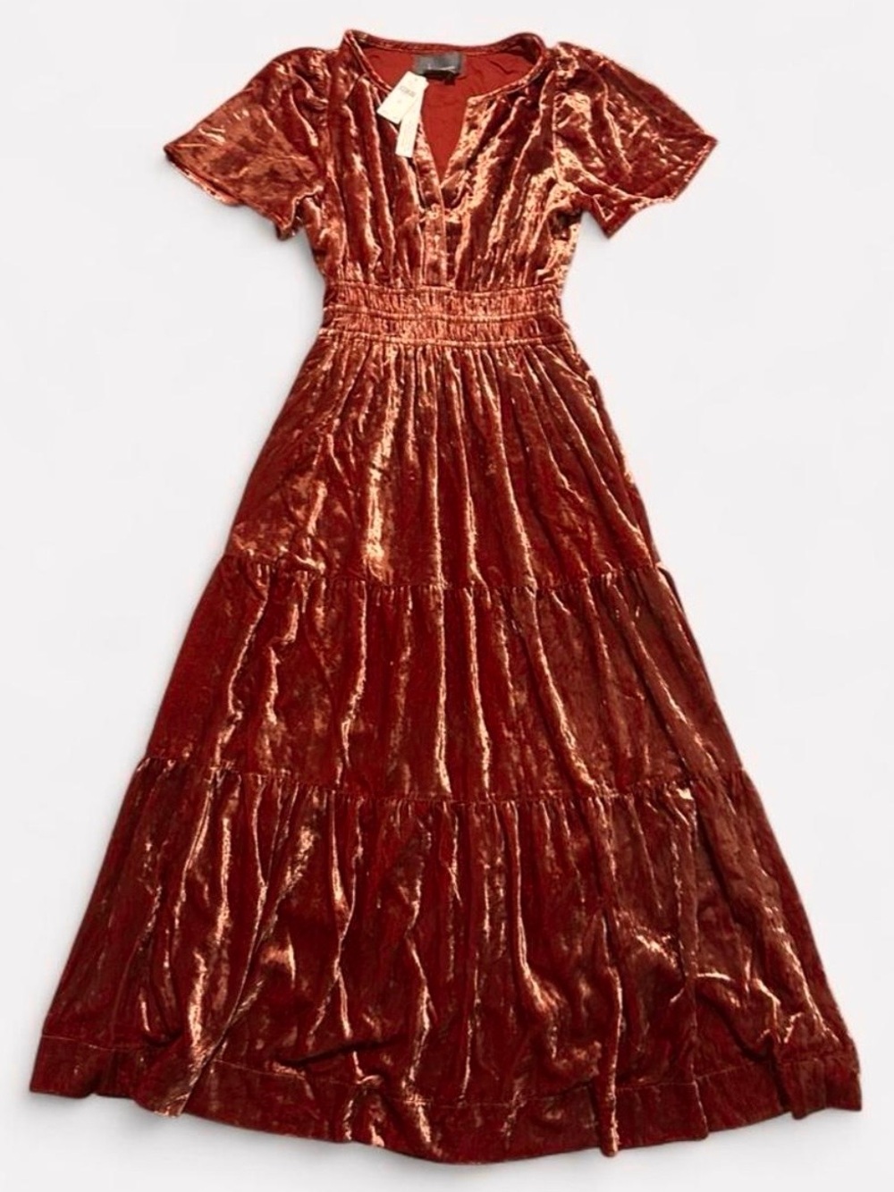 NEW XS Anthropologie Somerset Dress Velvet Edition Tiered Maxi Red Pink NWT